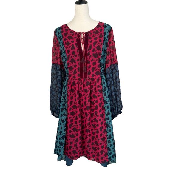 Matilda Jane Dress Womens XL Multicolor Floral Long Sleeve Hi-Low Hem Swiss Dot - Picture 1 of 10